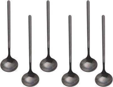 6 PCS Black Coffee Spoons, 18/8 Stainless Steel Espresso Spoons, 5.2 Inches Vogue Mini Tea Spoon, Cappuccino Stirring Small Spoon for Dessert