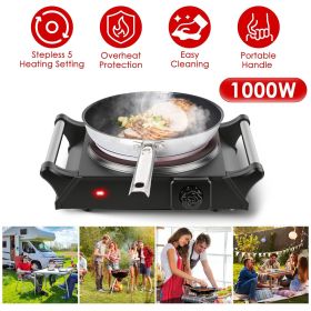 1000W Electric Single Burner Portable Heating Hot Plate Stove Countertop RV Hotplate with 5 Temperature Stepless Adjustments Portable Handles