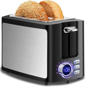 Toaster 2 Slice Wide Slot Toaster Best Rated Prime Displav Smart Toasters with LCD Digital Countdown Timer and Bagel/Defrost/Cancel/Reheat Functi