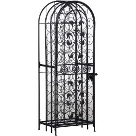 HOMCOM 45 Bottle Wrought Iron Wine Rack Jail with Lock - Black