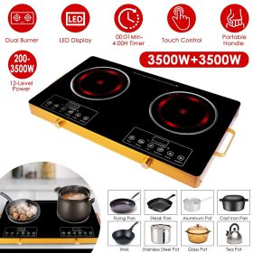 Portable Electric Double Burner 7000W, 110V Countertop Hot Plates with Smooth Heat-Resistant Glass Surface (Easy to Clean), 4 Preset Cooking Mode (Color: Black)
