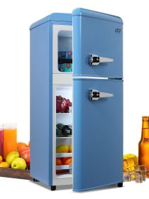 KRIB BLING 3.5Cu.Ft Compact Refrigerator Mini Fridge with Freezer, Small Refrigerator with 2 Door, 7 Level Thermostat Removable Shelves for Kitch (Color: Blue)