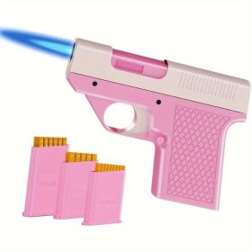 Windproof adjustable flame lighter - Portable liquid gas filling igniter, zinc alloy shell, light green and pink handle, suitable for camping (Color: Pink)